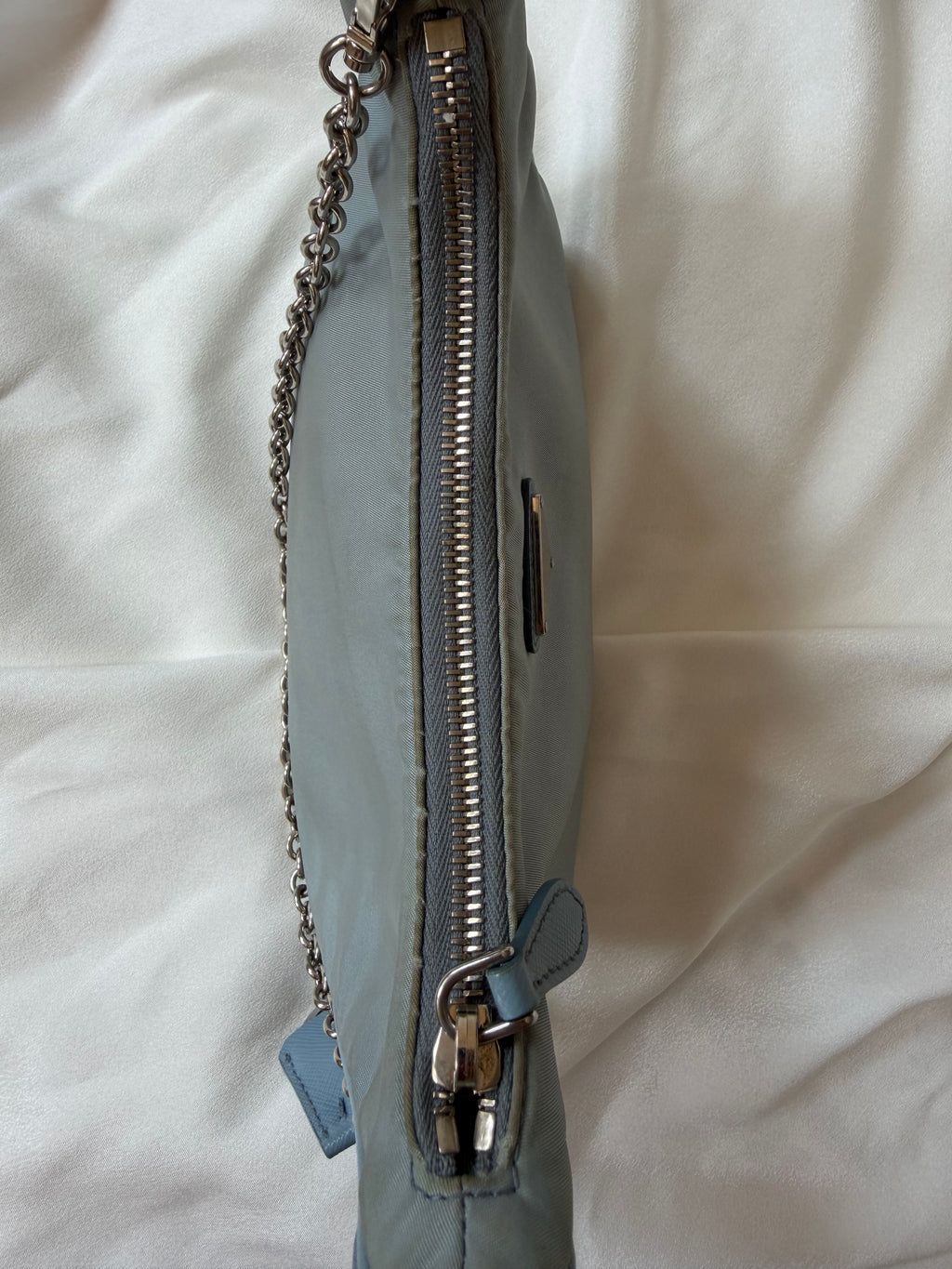 Authentic Prada Re-Edition 2005 Nylon Shoulder Bag Light Blue with Pouch