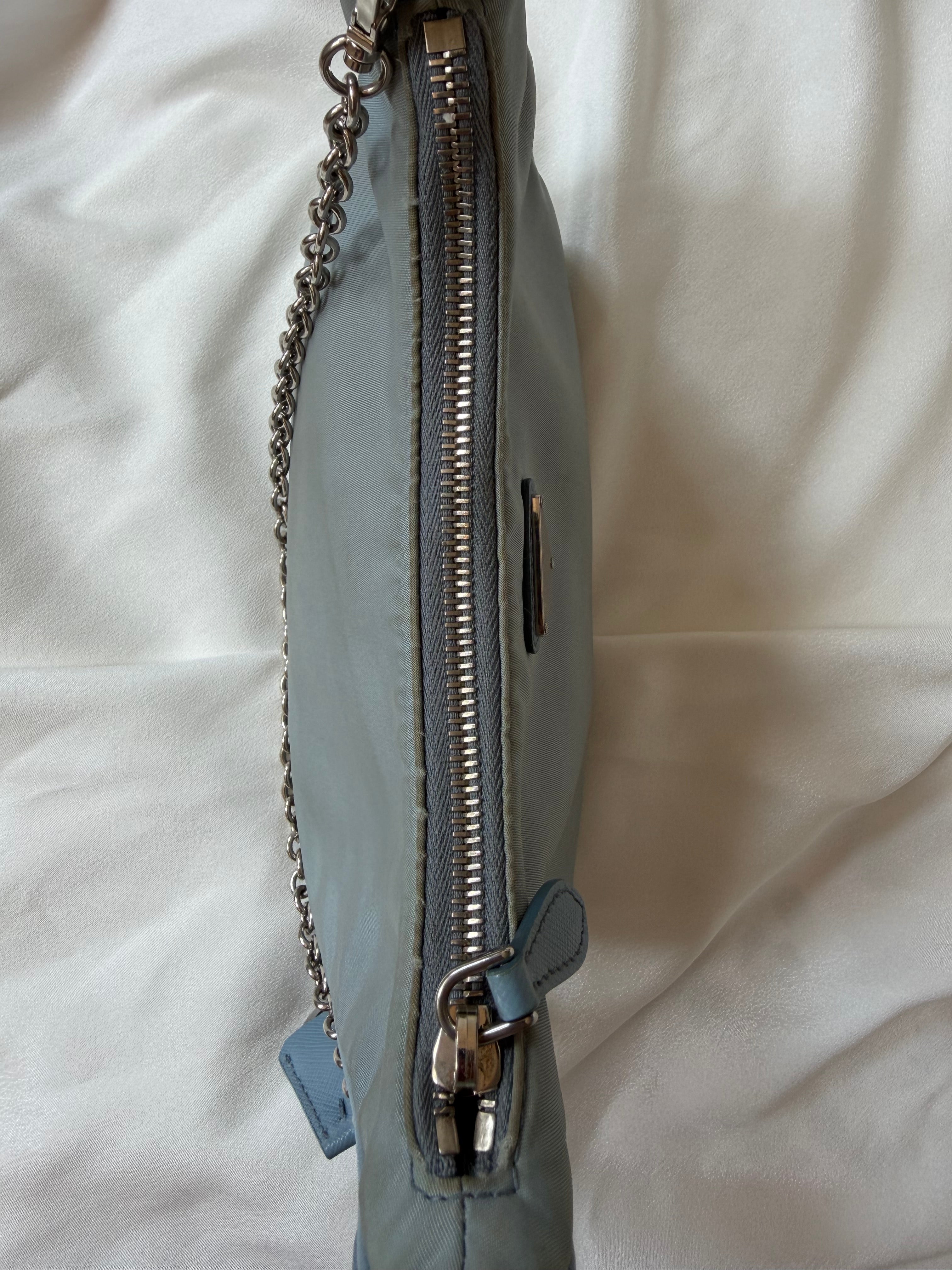 Authentic Prada Re-Edition 2005 Nylon Shoulder Bag Light Blue with Pouch