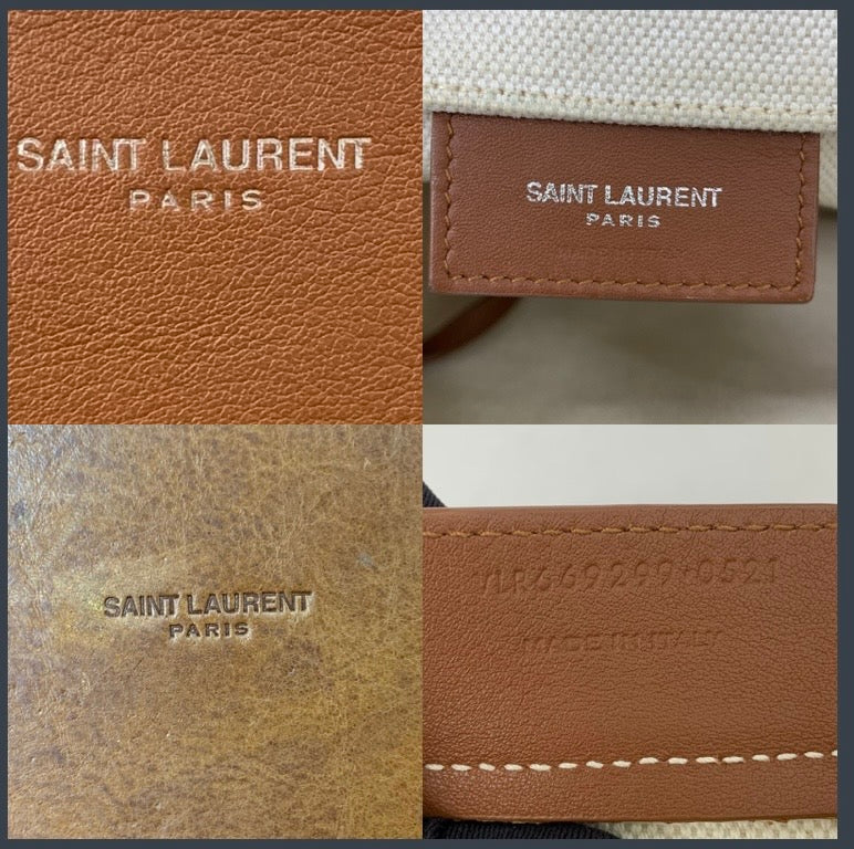 Saint Laurent Rive Gauche Canvas Bucket Bag – White & Brown