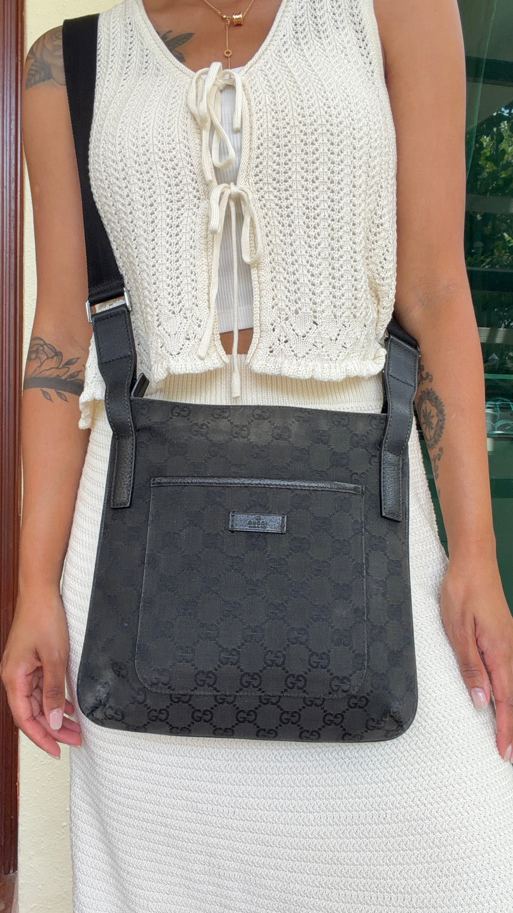 Vintage Gucci GG Monogram Canvas Black Shoulder Bag