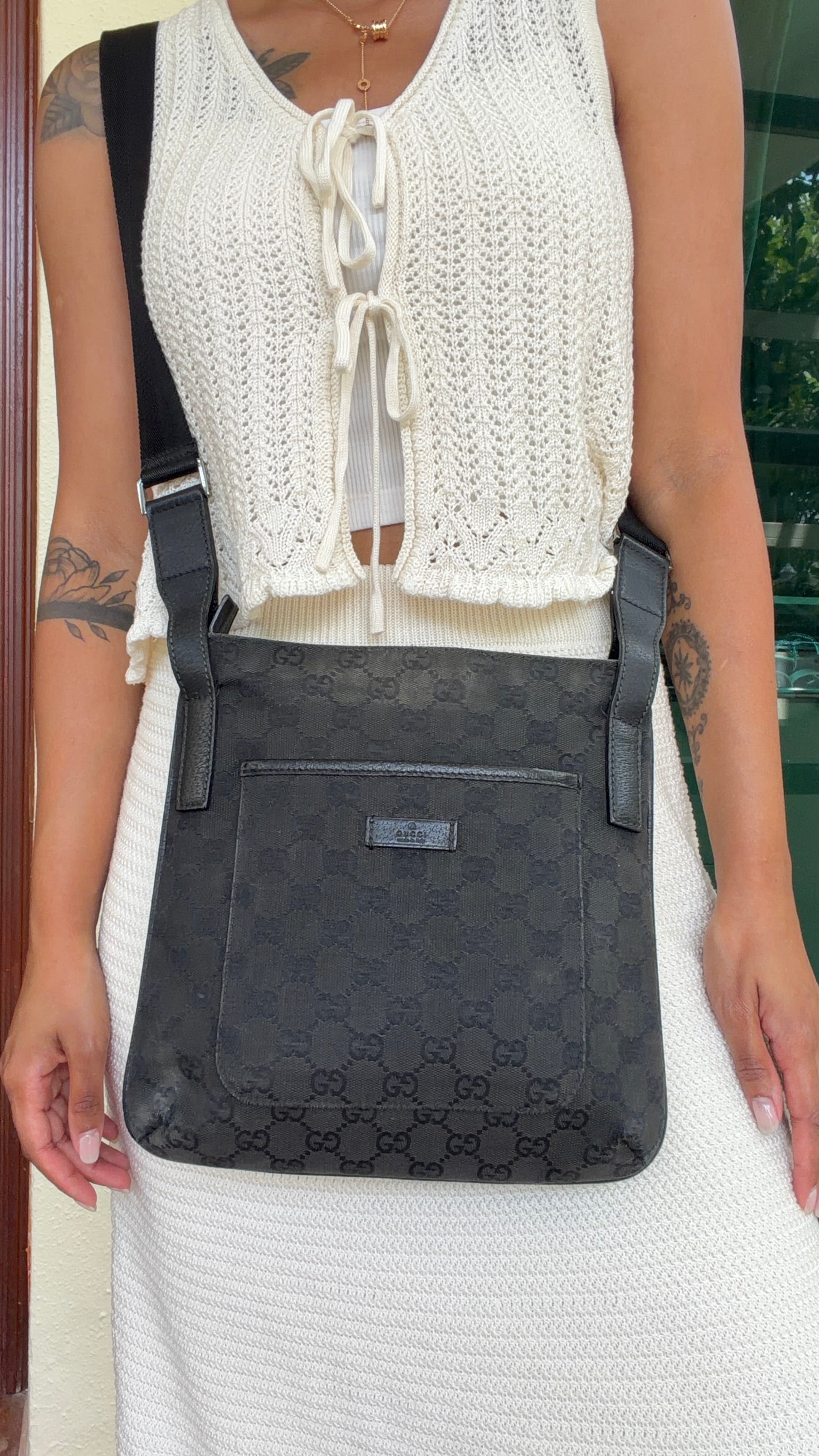 Vintage Gucci GG Monogram Canvas Black Shoulder Bag