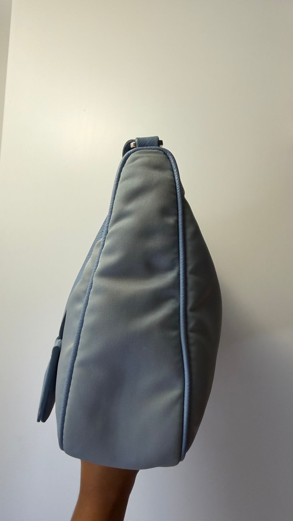 Authentic Prada Re-Edition 2005 Nylon Shoulder Bag Light Blue with Pouch
