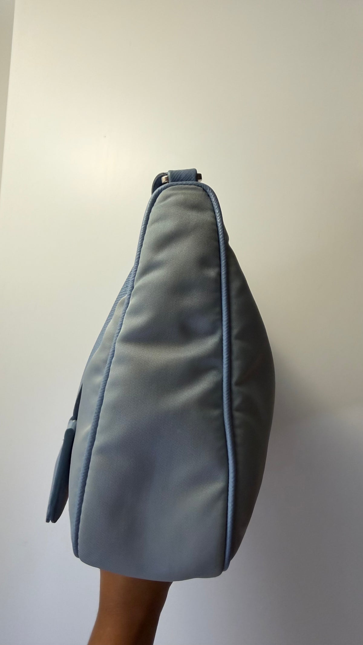 Authentic Prada Re-Edition 2005 Nylon Shoulder Bag Light Blue with Pouch