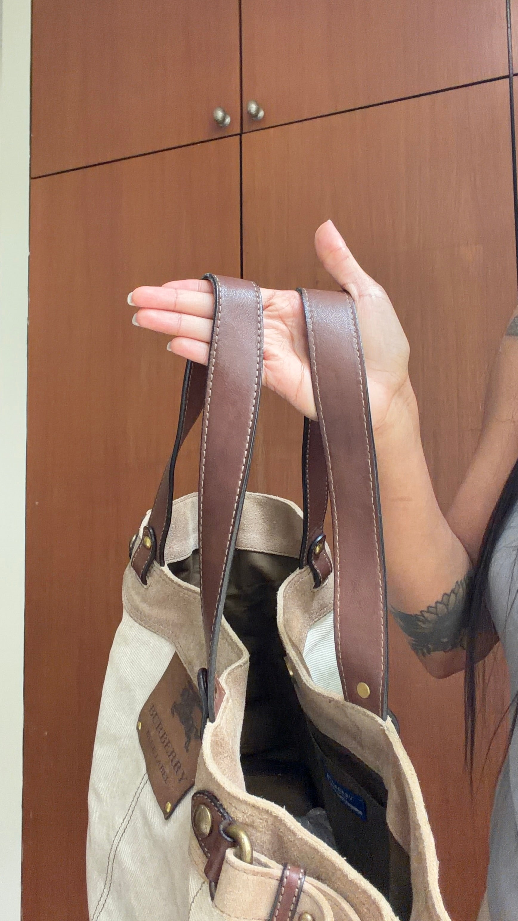 Authentic Vintage Burberry Blue Label Beige Canvas Tote Bag