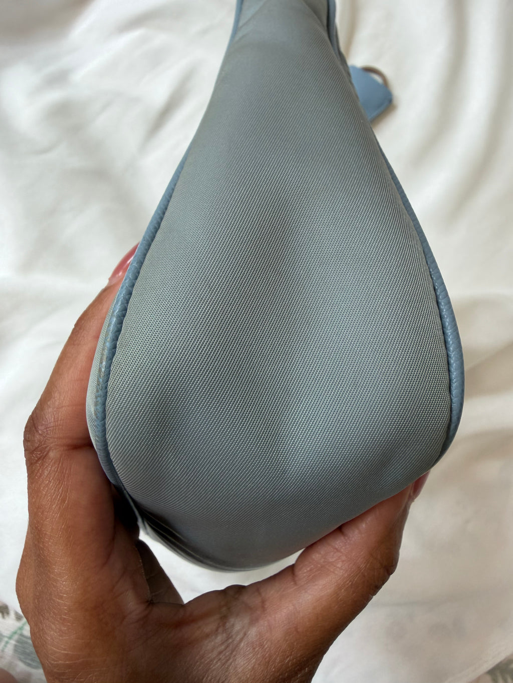 Authentic Prada Re-Edition 2005 Nylon Shoulder Bag Light Blue with Pouch