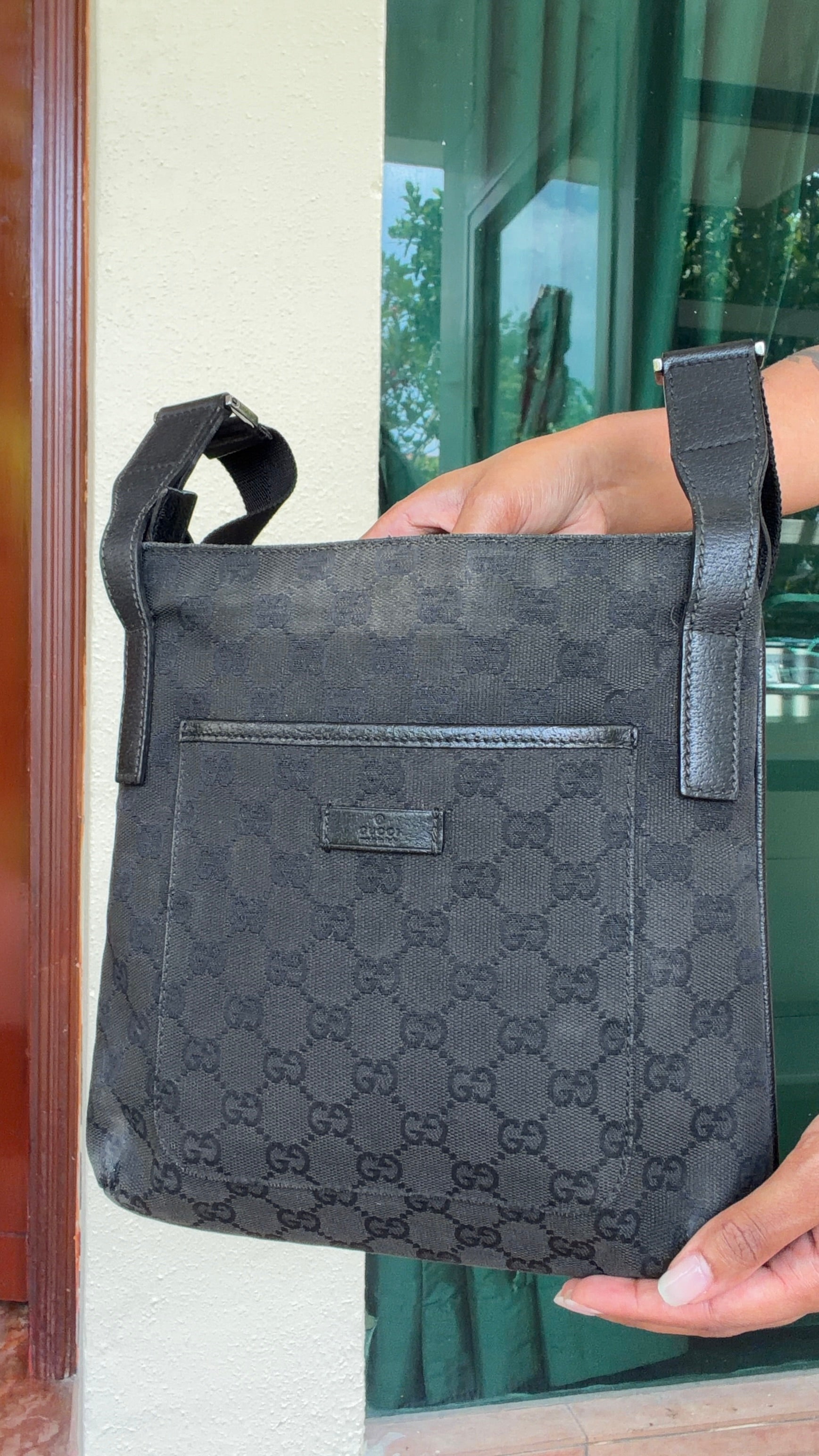 Vintage Gucci GG Monogram Canvas Black Shoulder Bag