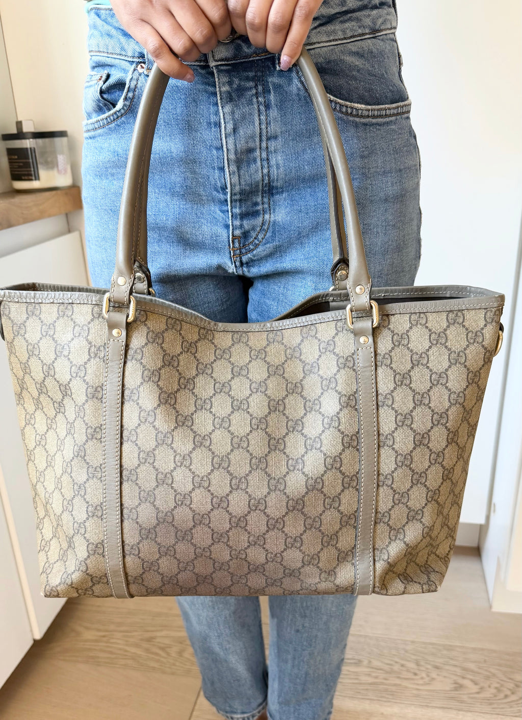 Authentic Gucci GG Monogram Tote Bag – Beige