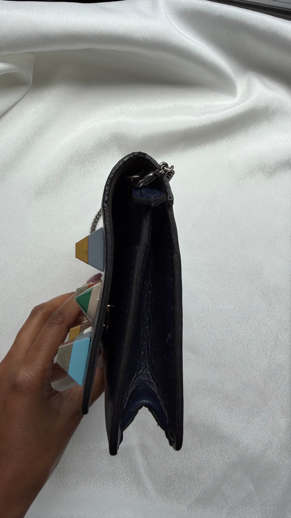 Fendi Blue Leather Wallet on Chain