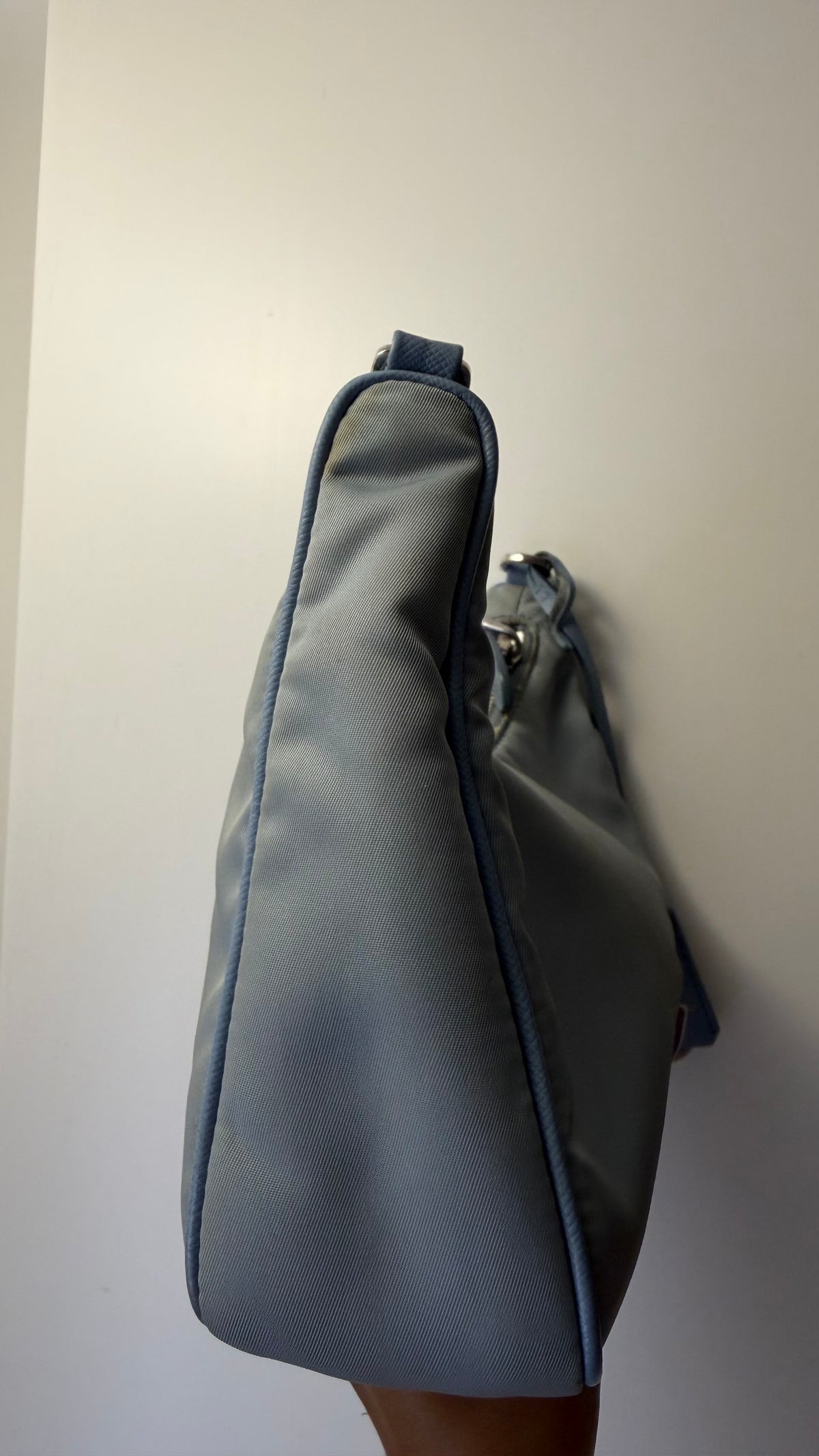 Authentic Prada Re-Edition 2005 Nylon Shoulder Bag Light Blue with Pouch
