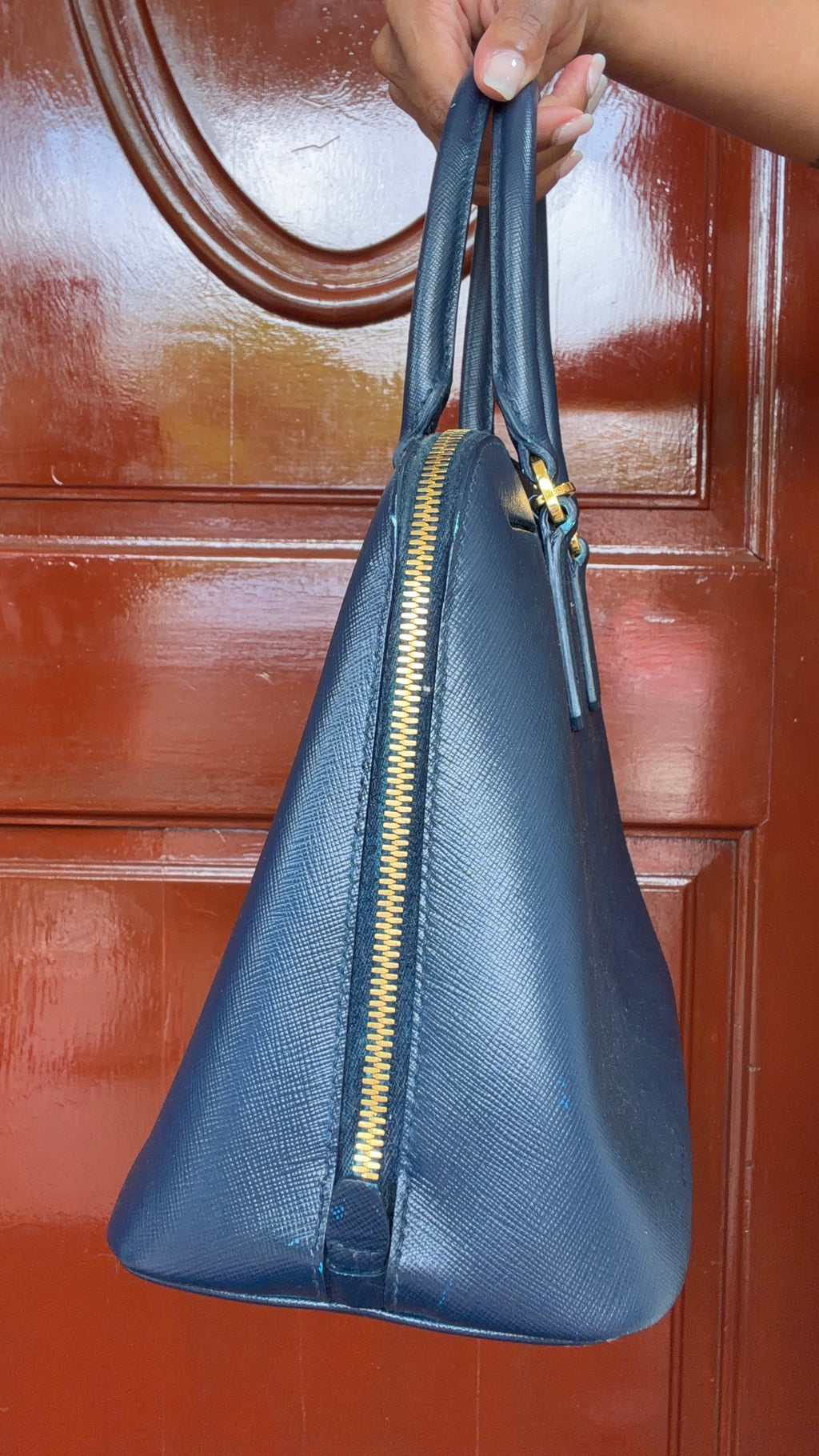 Prada BL0937 Blue Saffiano Leather 2-Way Top Handle Shoulder Bag