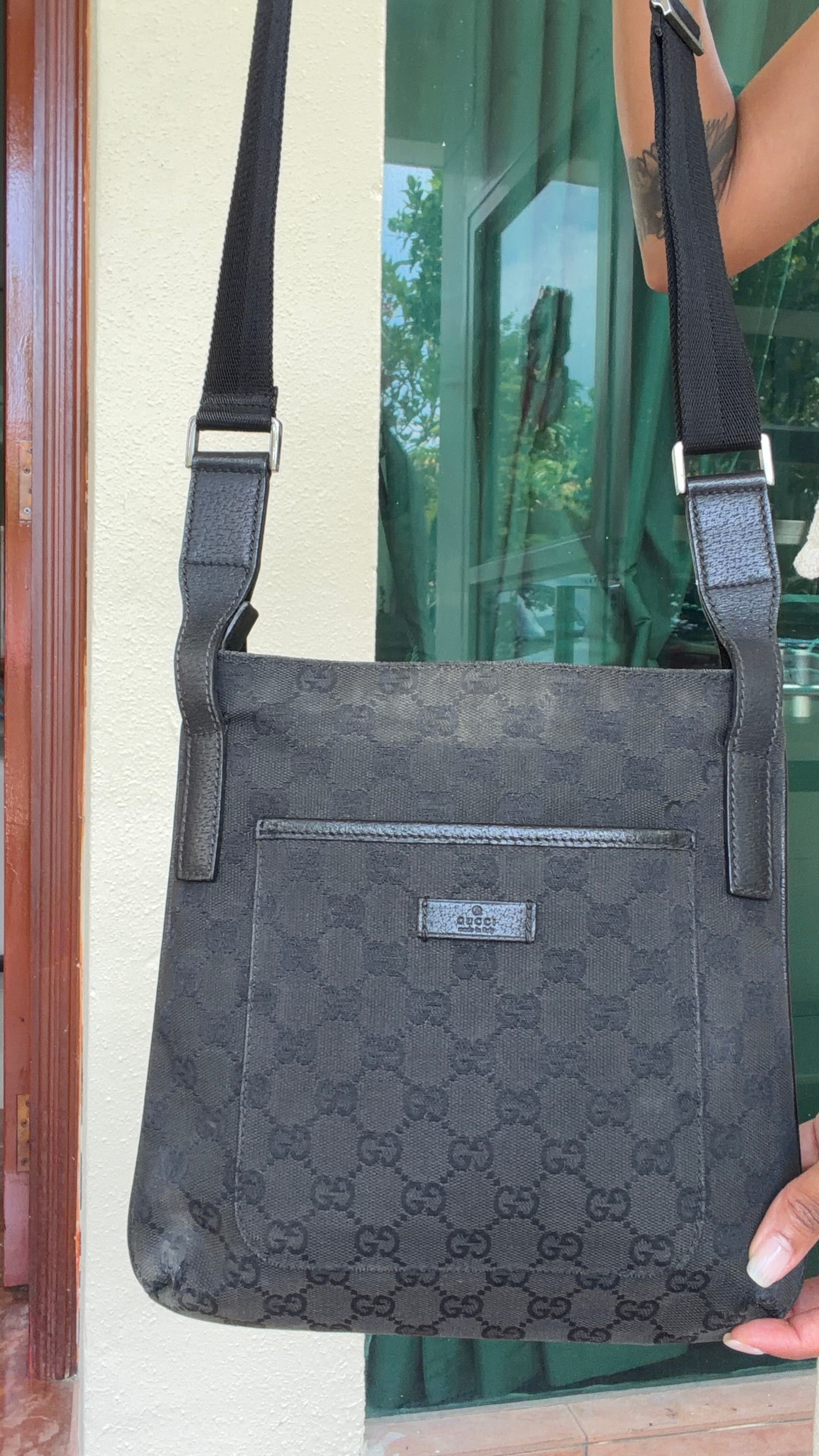 Vintage Gucci GG Monogram Canvas Black Shoulder Bag