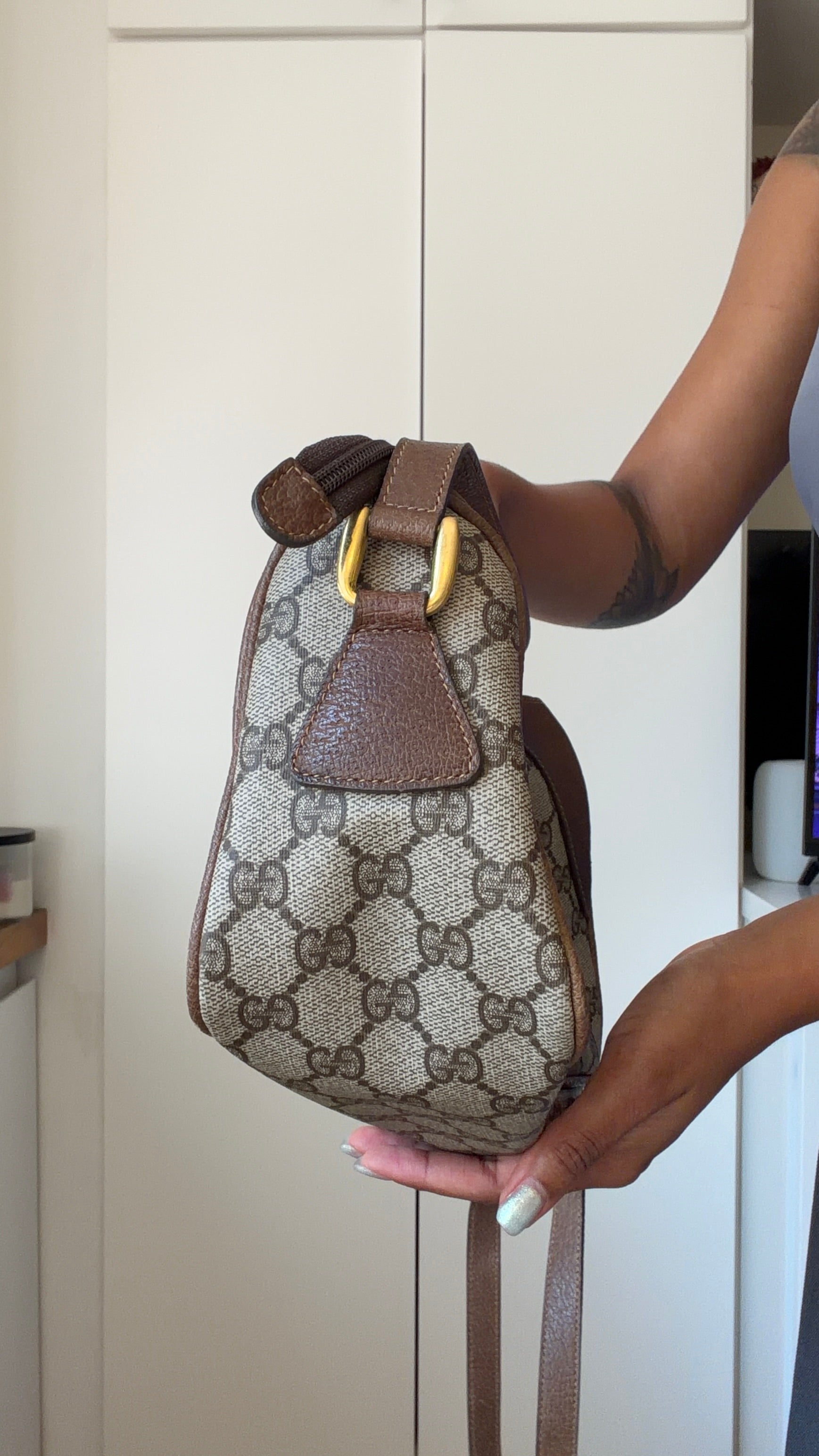 Vintage Gucci GG Supreme Canvas Crossbody Shoulder Bag Brown