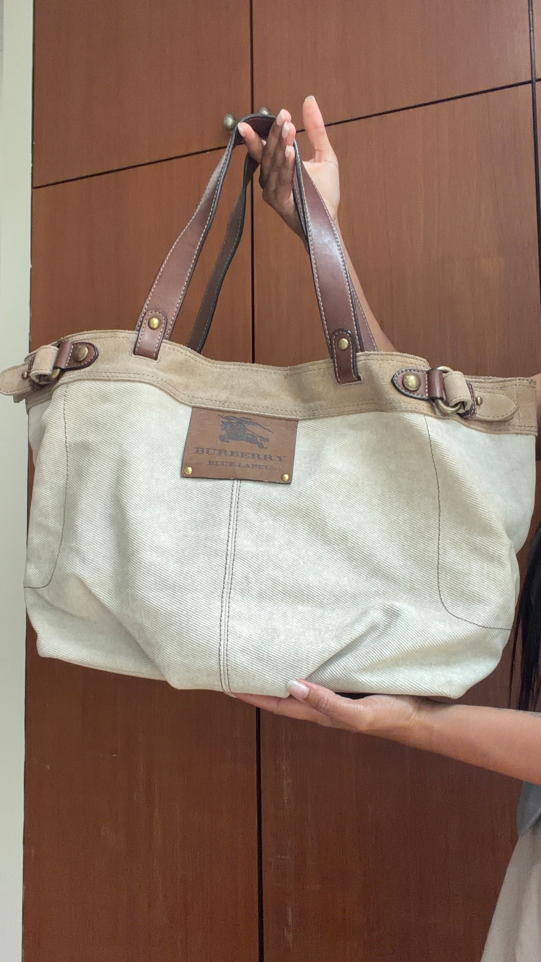 Authentic Vintage Burberry Blue Label Beige Canvas Tote Bag