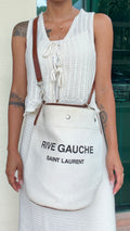 Saint Laurent Rive Gauche Canvas Bucket Bag – White & Brown