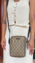 Vintage Gucci GG Monogram Brown Canvas Sling Crossbody Bag