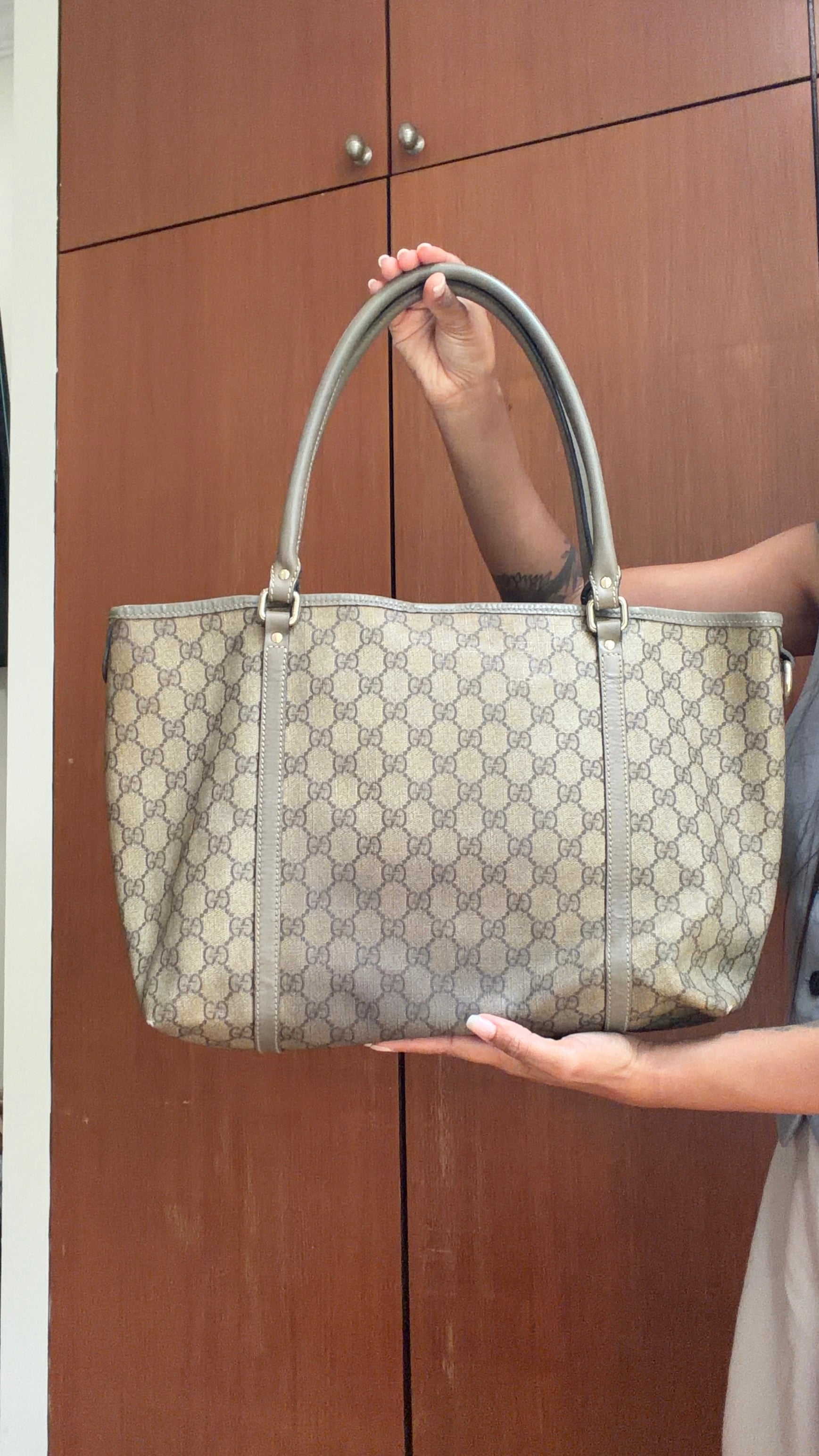 Authentic Gucci GG Monogram Tote Bag – Beige