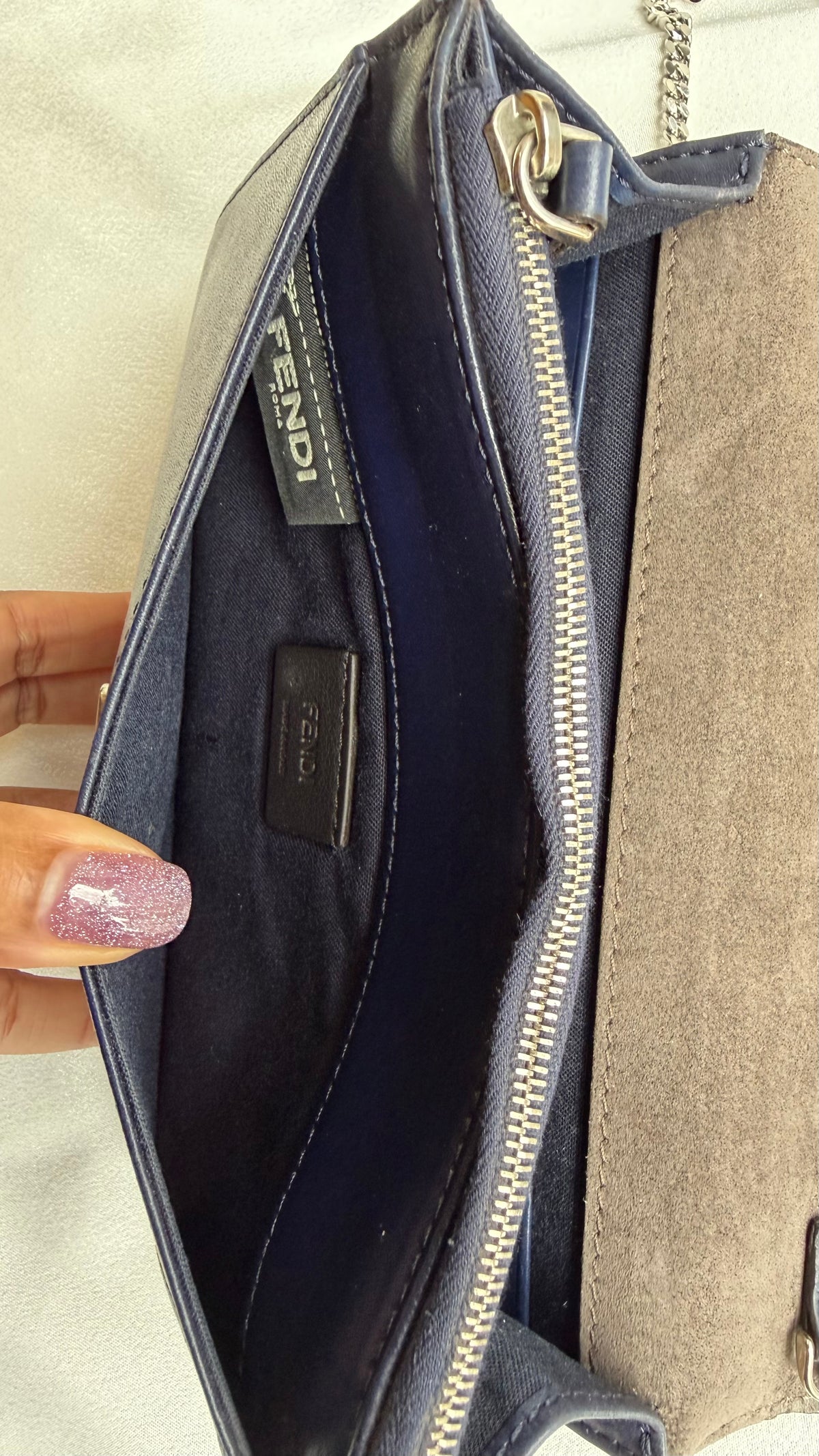 Fendi Blue Leather Wallet on Chain