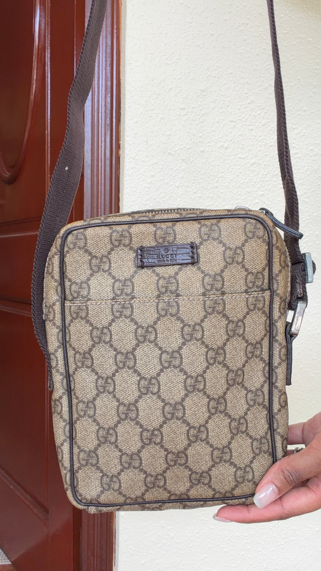 Vintage Gucci GG Monogram Brown Canvas Sling Crossbody Bag