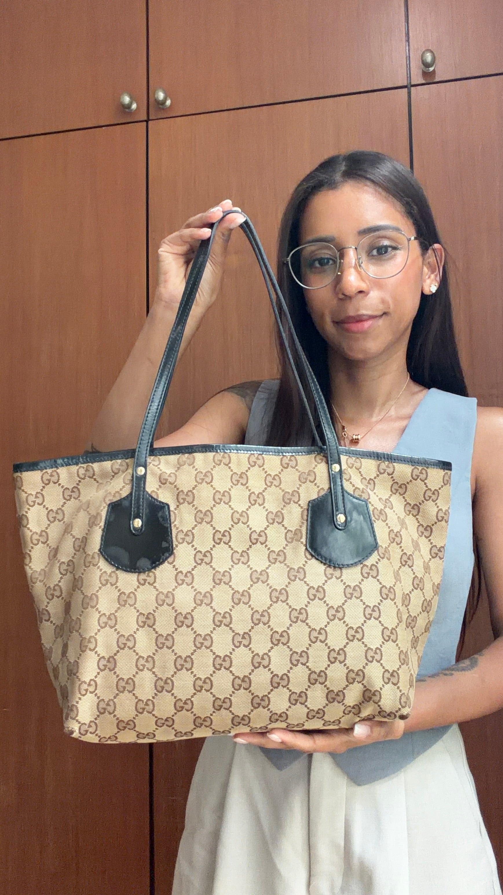 Vintage Gucci GG Canvas Tote Bag – Beige & Brown