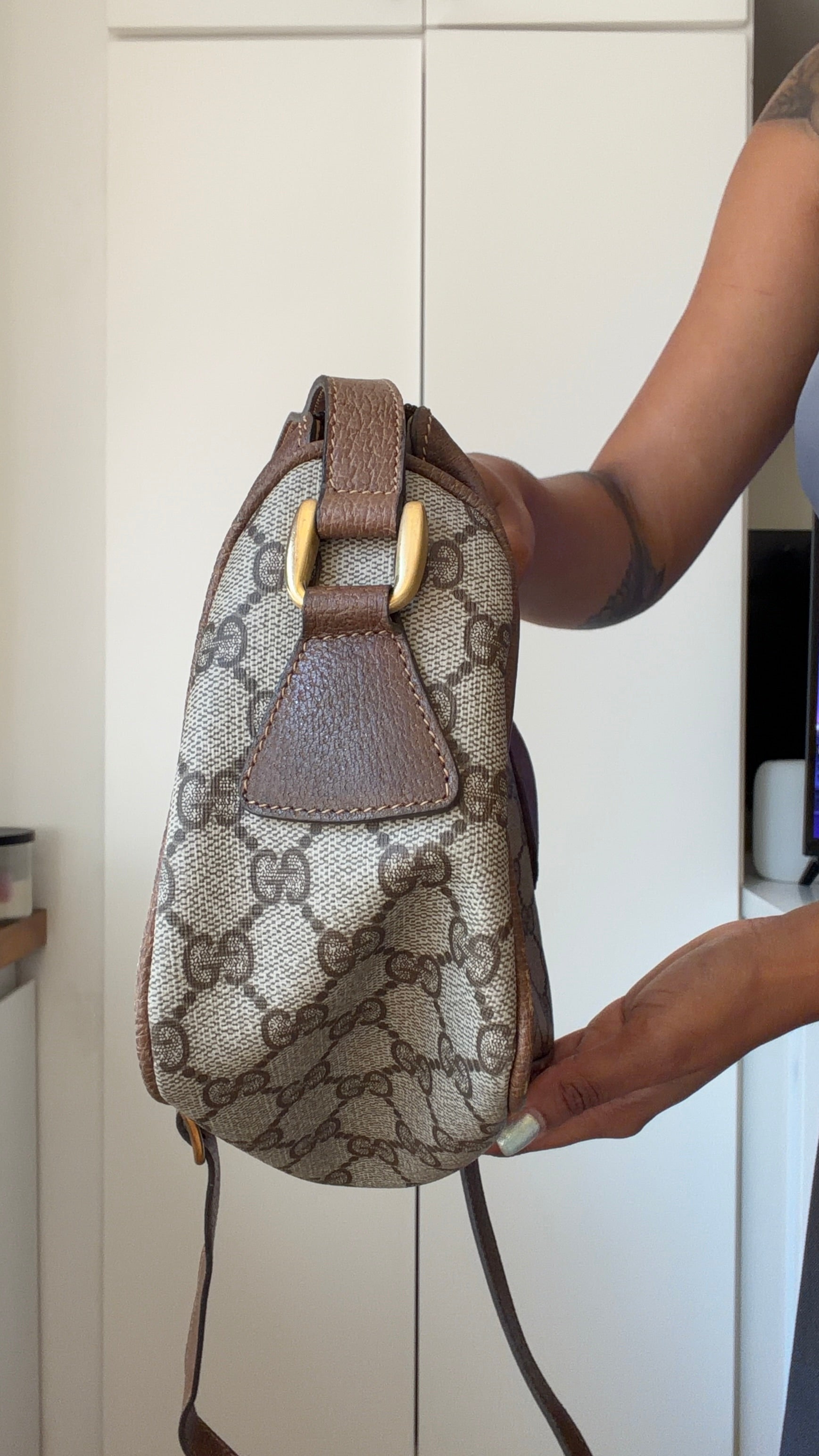 Vintage Gucci GG Supreme Canvas Crossbody Shoulder Bag Brown