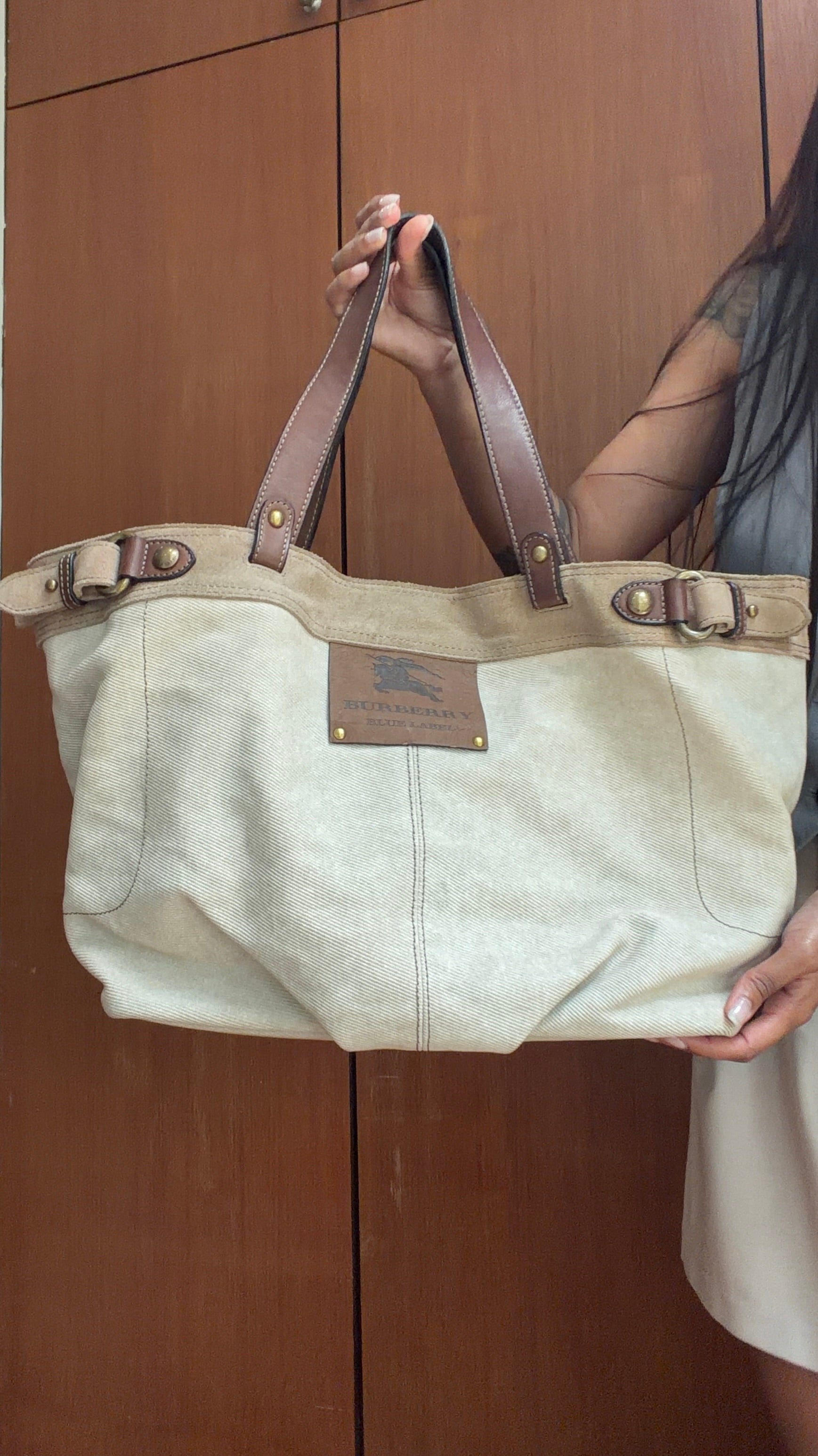 Authentic Vintage Burberry Blue Label Beige Canvas Tote Bag
