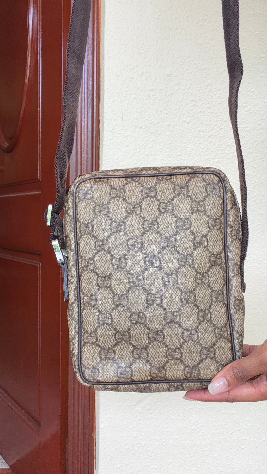 Vintage Gucci GG Monogram Brown Canvas Sling Crossbody Bag
