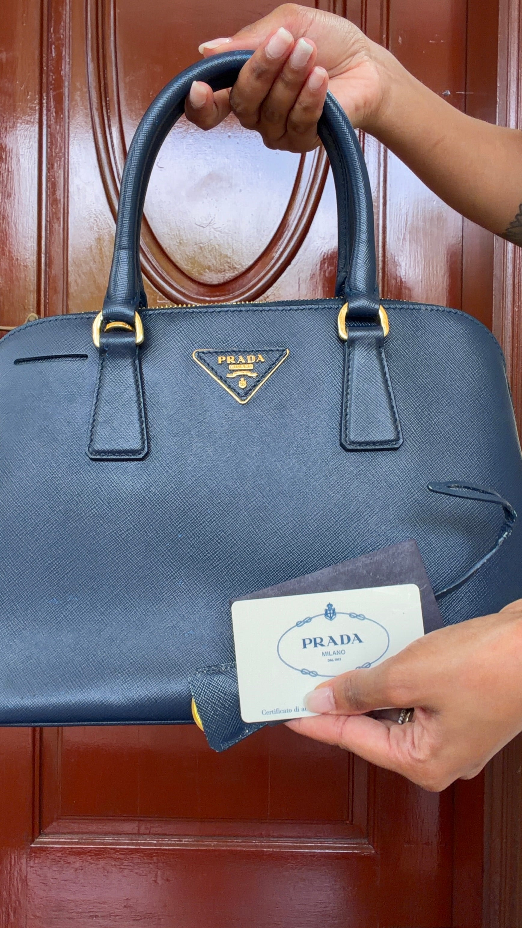 Prada BL0937 Blue Saffiano Leather 2-Way Top Handle Shoulder Bag