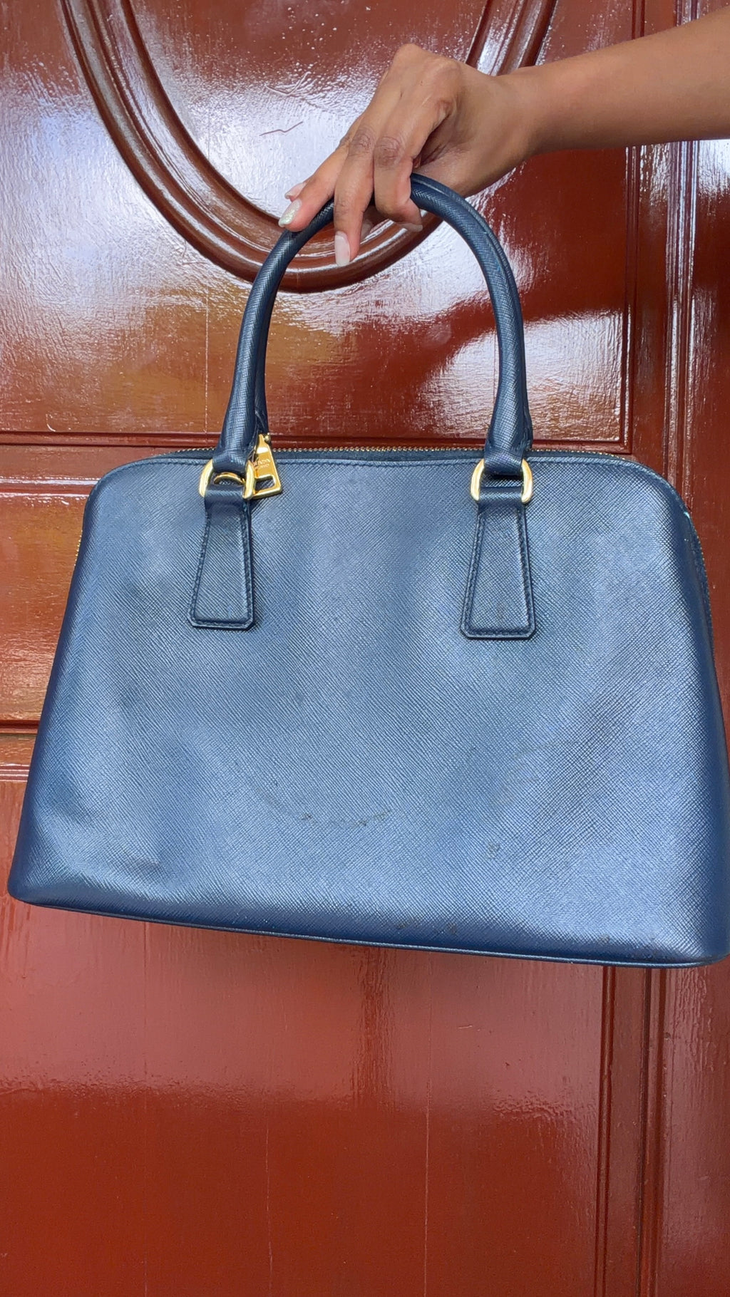 Prada BL0937 Blue Saffiano Leather 2-Way Top Handle Shoulder Bag