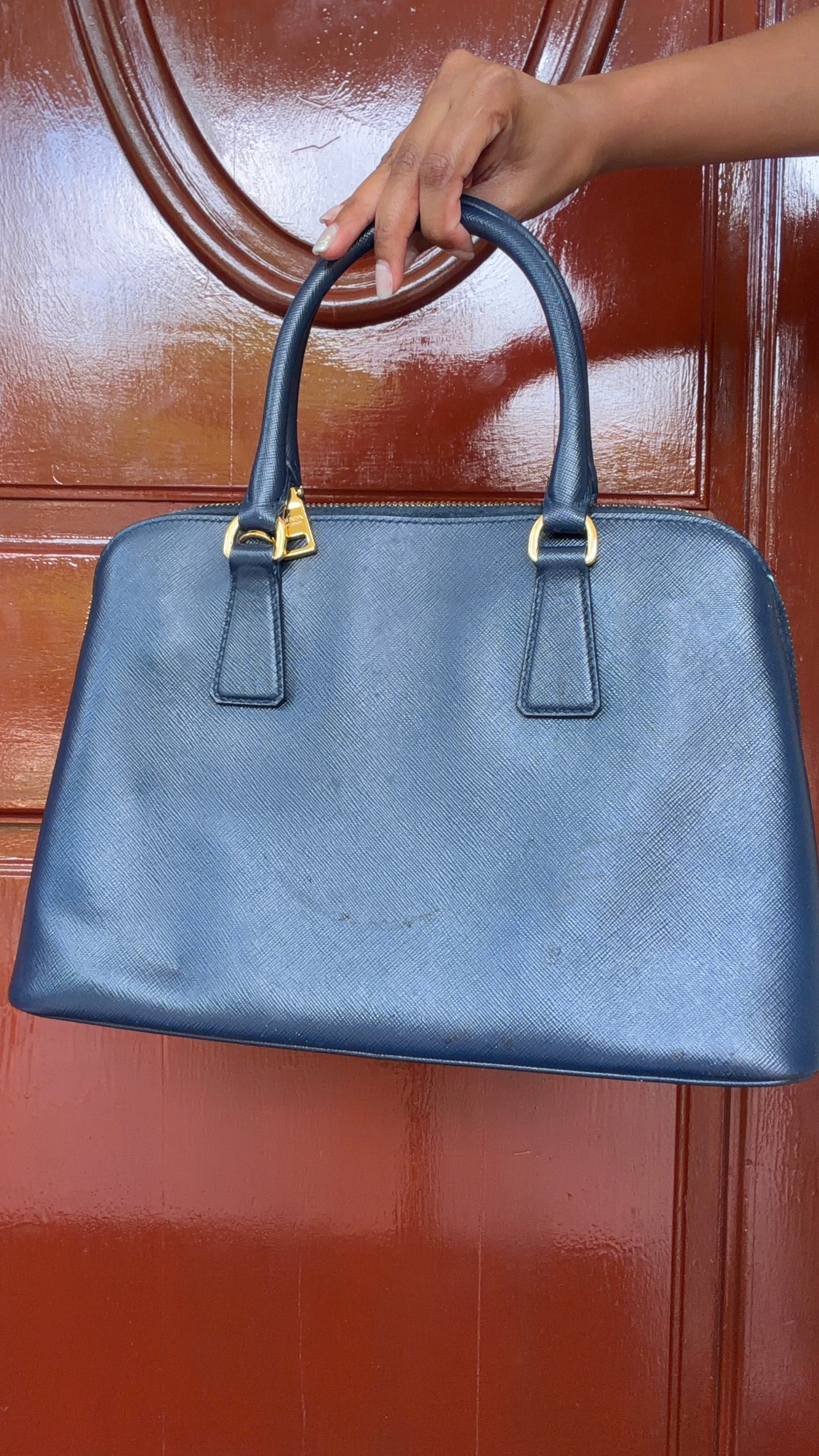 Prada BL0937 Blue Saffiano Leather 2-Way Top Handle Shoulder Bag