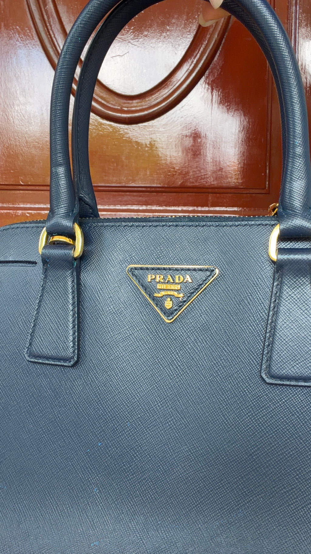 Prada BL0937 Blue Saffiano Leather 2-Way Top Handle Shoulder Bag