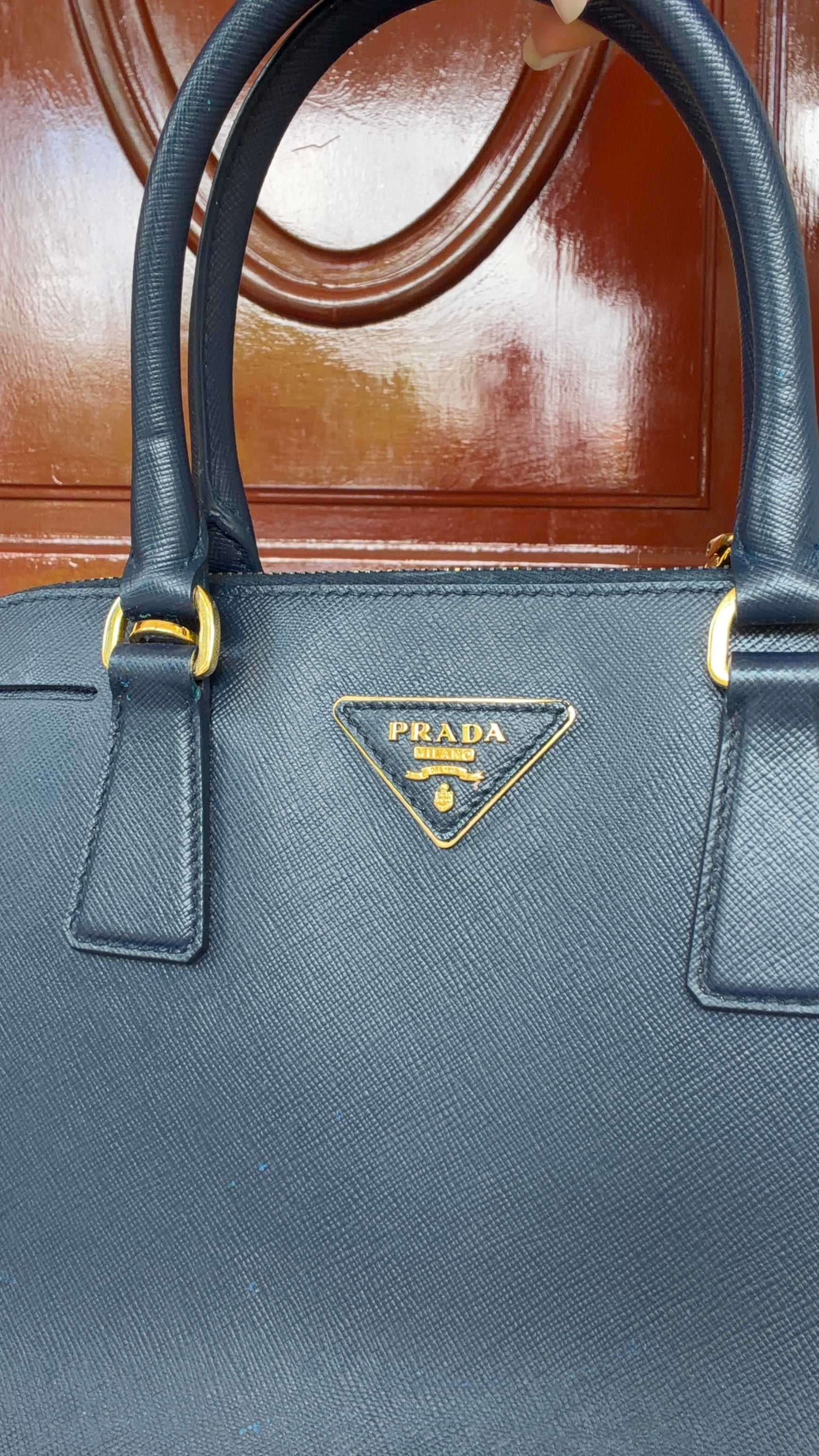 Prada BL0937 Blue Saffiano Leather 2-Way Top Handle Shoulder Bag