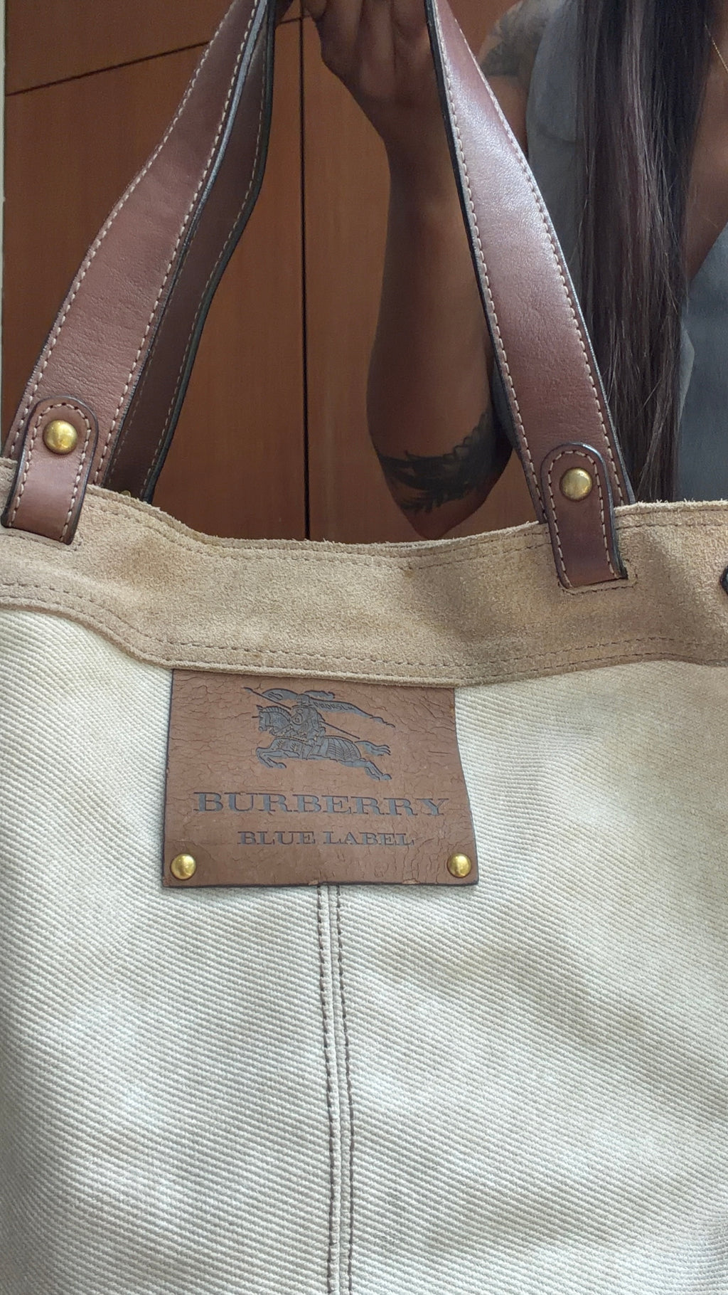 Authentic Vintage Burberry Blue Label Beige Canvas Tote Bag