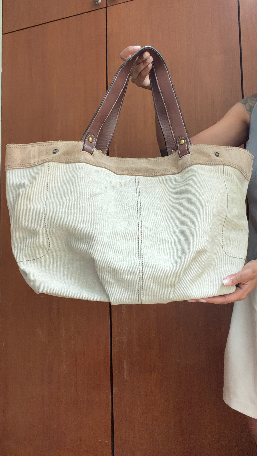 Authentic Vintage Burberry Blue Label Beige Canvas Tote Bag