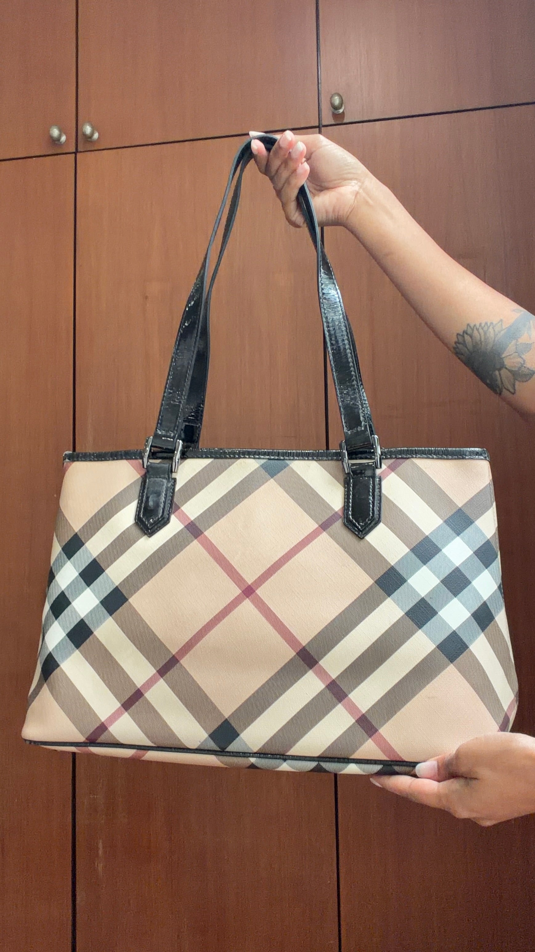 Burberry Nova Check Haymarket Check Tote Bag  Brown/Black