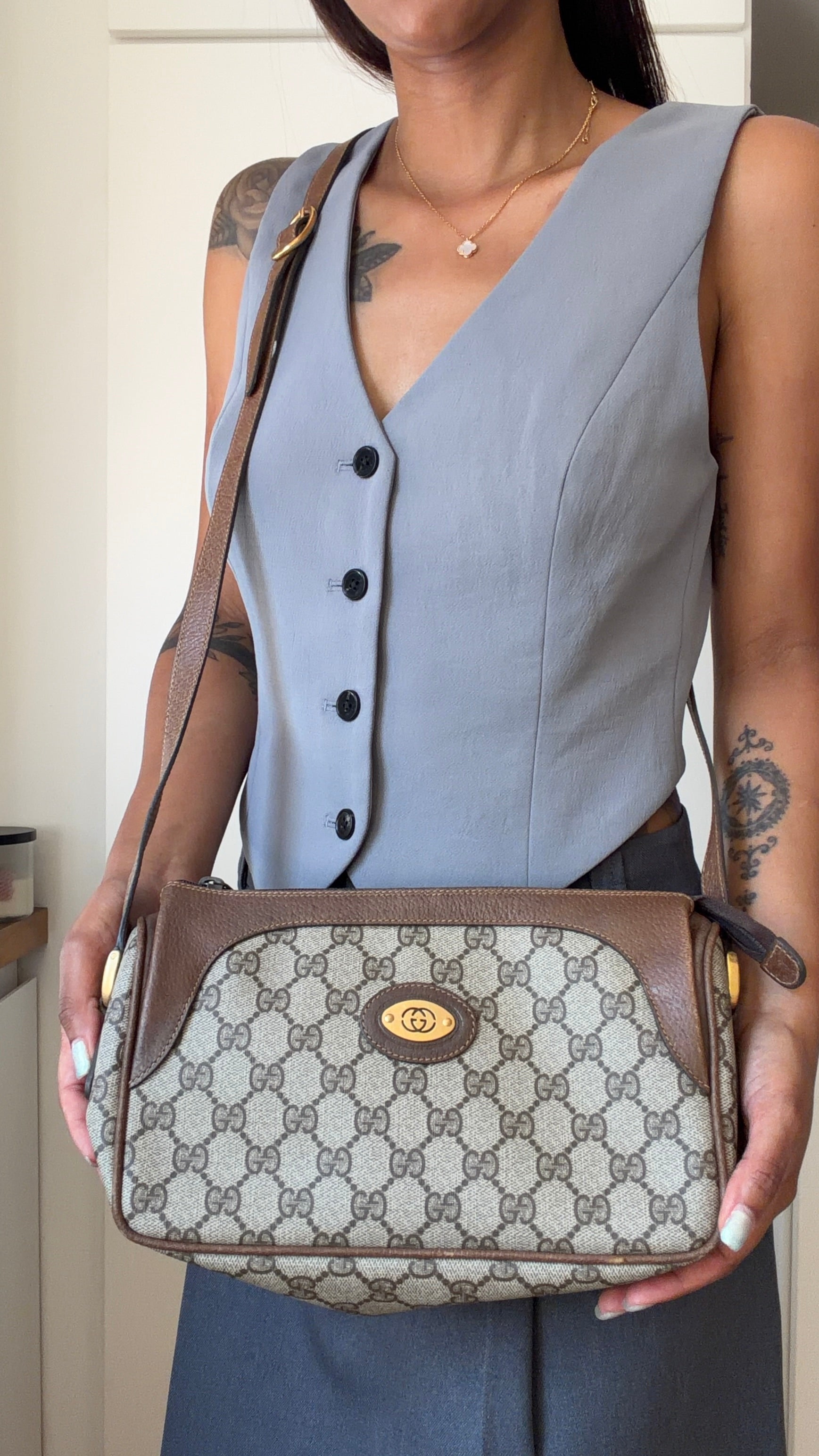 Vintage Gucci GG Supreme Canvas Crossbody Shoulder Bag Brown