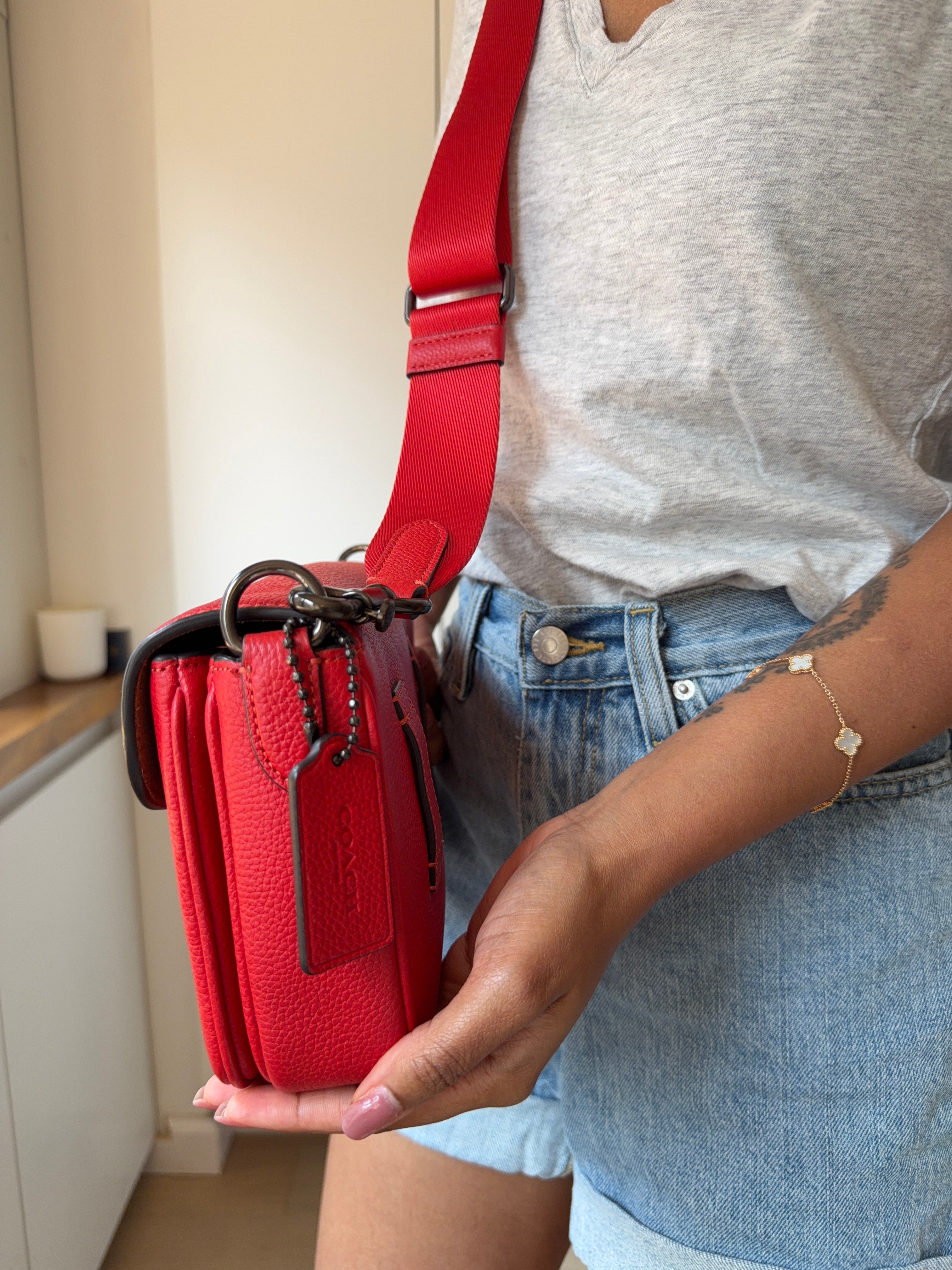 Authentic Coach Tabby Multi-Wear Leather Bag – Red ( Belt, 2 Straps & Dust Bag)